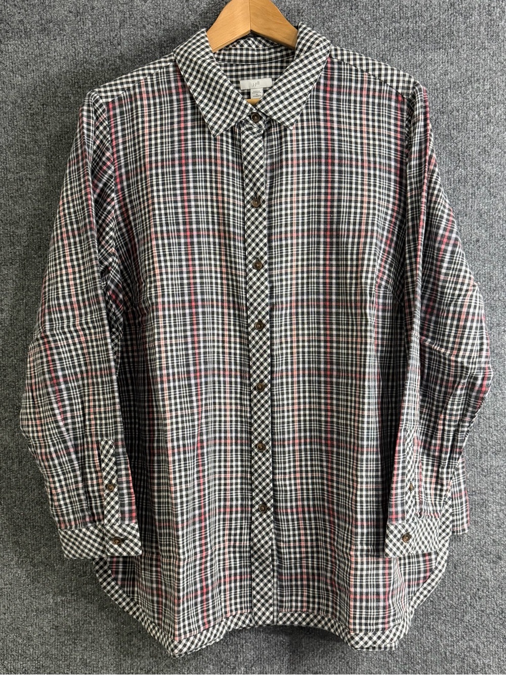 J. Jill Womens 1X Plaid Gingham Double Cloth Button Front Long Sleeve Shirt